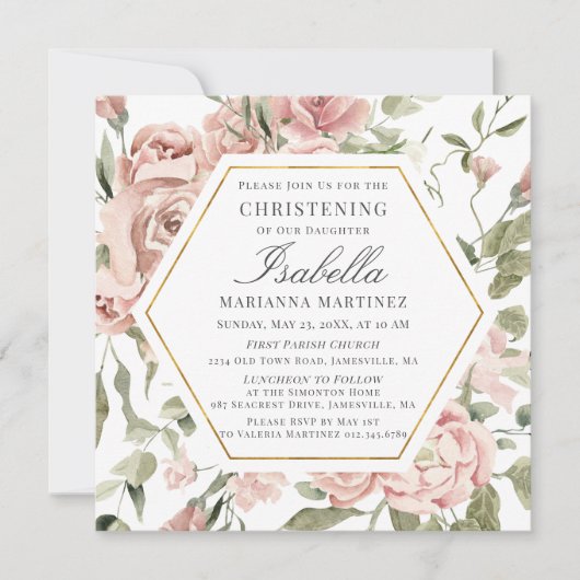 Invitation Trame dorée rose pâle (Devant)