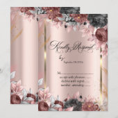 Invitation Trame or, Rose or Chic Flowers RSVP (Devant / Derrière)
