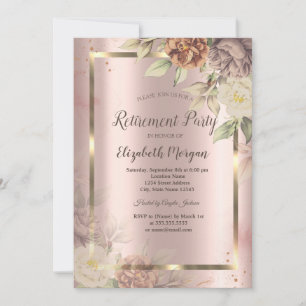 Invitation Trame Or, Rose Or Flush Flowers Retraite
