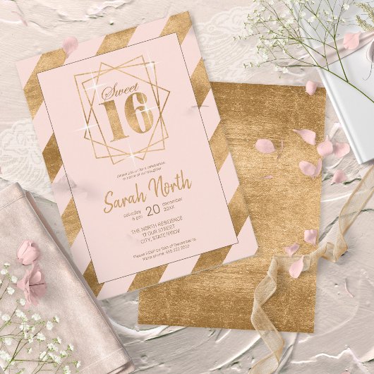 Invitation Trame Sweet 16 Blush ID758 à l'huile d'or