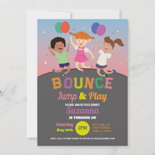 Invitation Trampoline Anniversaire Fête Rose Filles Bounce Ju