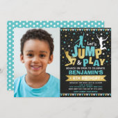 Invitation Trampoline Anniversaire Jump Bounce Blue Gold (Devant / Derrière)