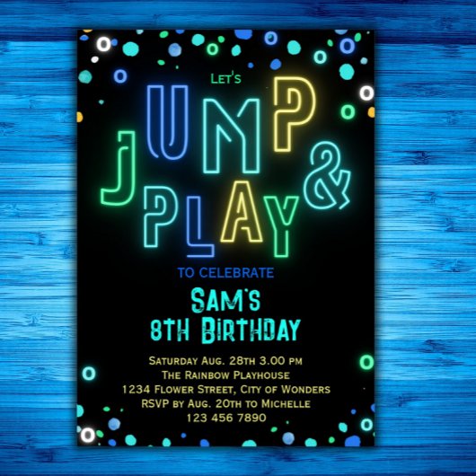 Invitation Trampoline Anniversaire Neon Glow Jump Play Party