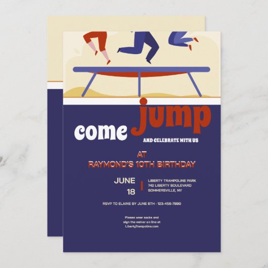 Invitation Trampoline fête d'anniversaire (Devant / Derrière)