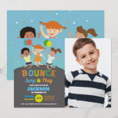 Invitation Trampoline fête d'anniversaire Blue Boys Bounce Ju (Devant / Derrière)