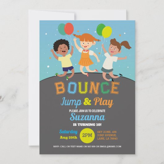 Invitation Trampoline fête d'anniversaire Blue Boys Bounce Ju (Devant)