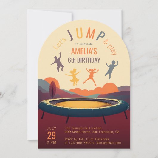 Invitation Trampoline Jump and Play Retro Kid Birthday Party (Devant)