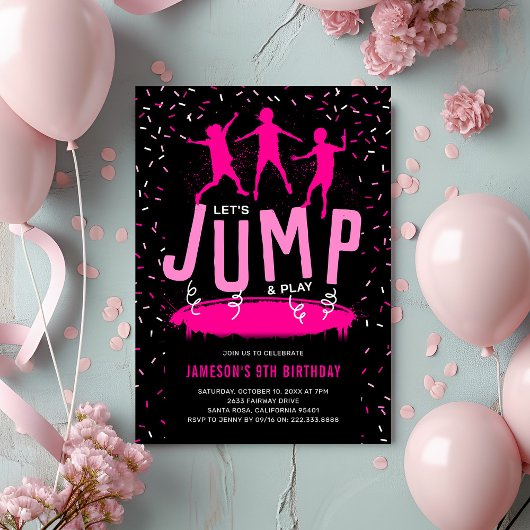 Invitation Trampoline Kids Pink Birthday Party