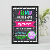 Invitation Trampoline Park Bounce Party Neon Couleurs été (Debout devant)