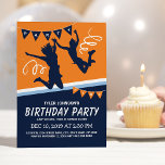 Invitation Trampoline Park Boys Anniversaire de enfant Party<br><div class="desc">Invitations d'anniversaire au parc de Trampoline avec fond bleu et orange,  enfants sautant et volant à travers l'air et un modèle texte simple.</div>