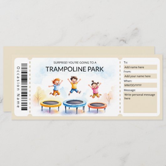 Invitation Trampoline Park Gift Certificate Template (Devant / Derrière)