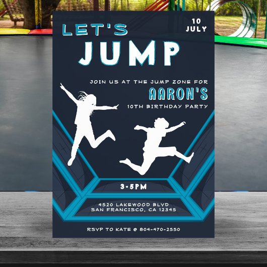 Invitation Trampoline Park Jump Blue Birthday Party