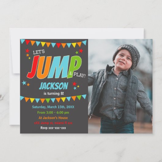 Invitation Trampoline Party Thème pour enfants (Devant)