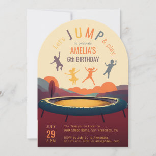 Invitation Trampoline Saut et Jeux Anniversaire Enfant Rétro