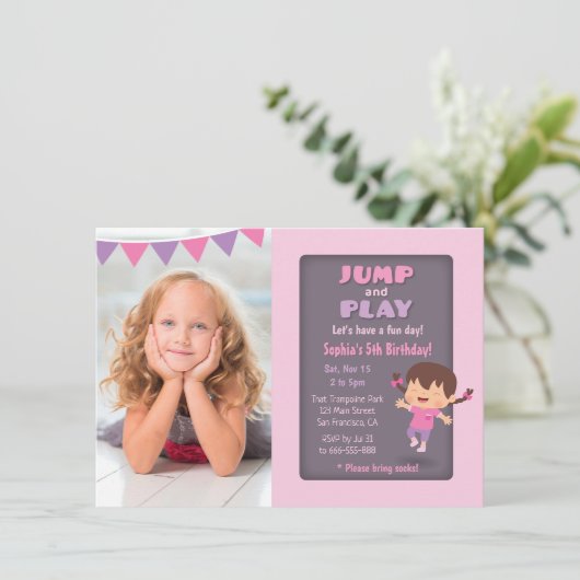 Invitation Trampoline Trampoline, fille de Cute Jump (Debout devant)