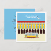 Invitation Tramway jaune vintage de Lisbonne Fête d'anniversa (Devant / Derrière)