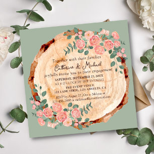Invitation Tranche de bois à l'aquarelle rustique vert sauge