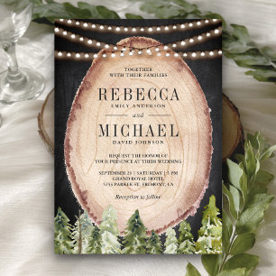 Invitation Tranche de bois de mariage forêt de pins rustique
