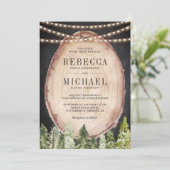 Invitation Tranche de bois de mariage forêt de pins rustique (Debout devant)