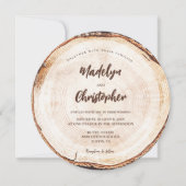 Invitation Tranche de bois gravée d'une écriture calligraphié (Devant)
