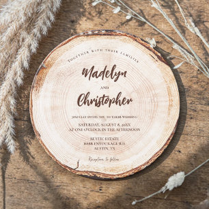 Invitation Tranche de bois gravée d'une écriture calligraphié