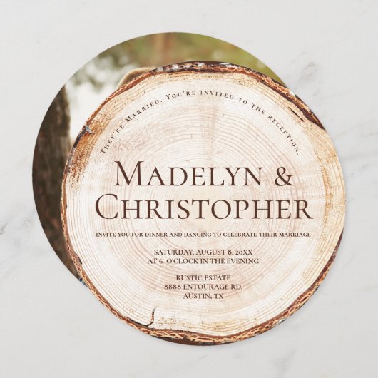 Invitation Tranche de bois pour photo de mariage rustique réc (Devant / Derrière)
