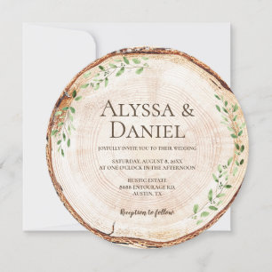Invitation Tranche de bois rustique avec mariage boisé de ver