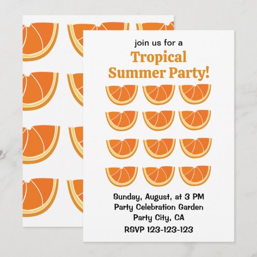 Invitation Tranche de fruit orange Fête tropicale d'été (Devant / Derrière)