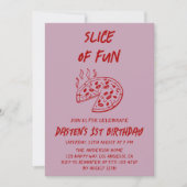 Invitation Tranche de Fun Pizza d'anniversaire minimal rouge (Devant)