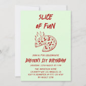 Invitation Tranche de Fun Pizza d'anniversaire minimale rouge (Devant)