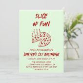 Invitation Tranche de Fun Pizza d'anniversaire minimale rouge (Debout devant)