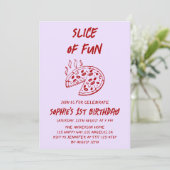 Invitation Tranche de Fun Pizza d'anniversaire minimale rouge (Debout devant)
