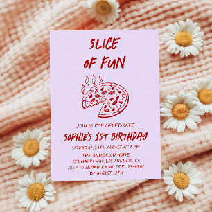 Invitation Tranche de Fun Pizza d'anniversaire minimale rouge
