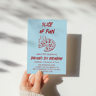 Invitation Tranche de Fun Pizza d'anniversaire minimale rouge