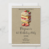 Invitation Tranche de gâteau aux fraises 1ère fête d'annivers (Devant)