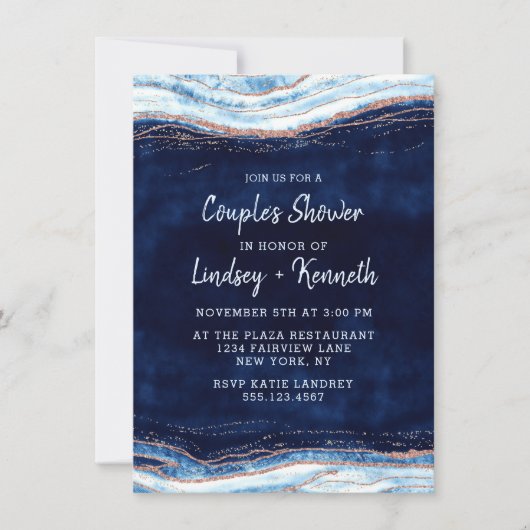 Invitation Tranche de géode bleu saphir pour la douche de mar (Devant)