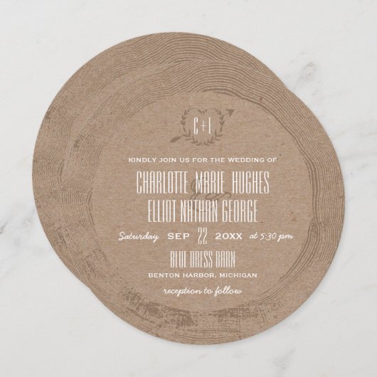 Invitation Tranche en bois rustique (Devant / Derrière)