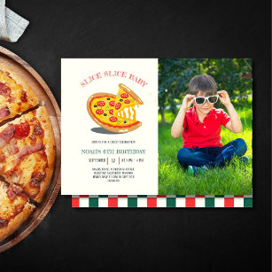Invitation tranche tranche bébé pizza moderne photo fête d'an