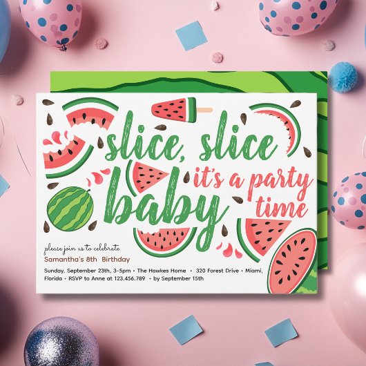 Invitation Trancher, trancher bébé fête d'anniversaire pastèq