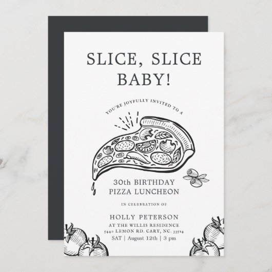 Invitation Trancher, Trancher bébé | Pizza Déjeuner d'anniver (Devant / Derrière)