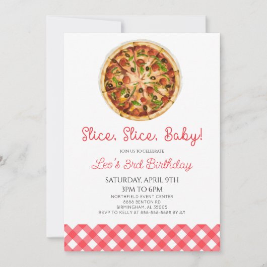 Invitation Trancher, Trancher, Bébé ! Pizza fête d'anniversai (Devant)