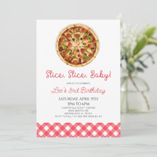 Invitation Trancher, Trancher, Bébé ! Pizza fête d'anniversai (Debout devant)