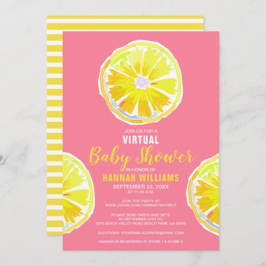 Invitation Tranches d'aquarelle de citron virtuel Baby shower (Devant / Derrière)