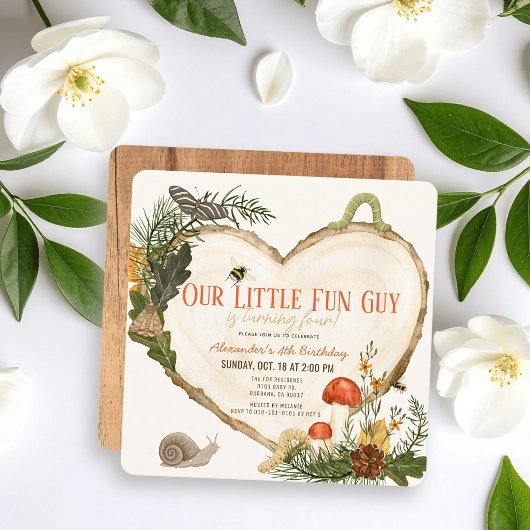 Invitation Tranches de bois Champignon Garçon Fête d'annivers