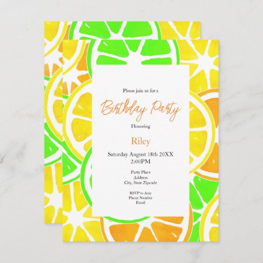 Invitation Tranches de Citron (Devant / Derrière)