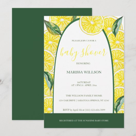 Invitation Tranches de citron aquarelle peintes à la main (Devant / Derrière)
