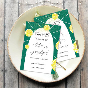 Invitation Tranches de citron riche vert paillettes géométriq