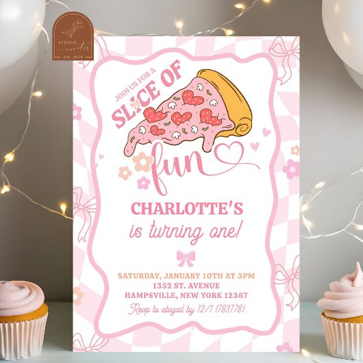 Invitation Tranches de Fun Pizza Party Rétro Pastel