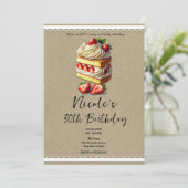 Invitation Tranches de gâteau d'anniversaire à la fraise (Debout devant)