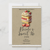 Invitation Tranches de gâteau de courte fraise sucré 16 Anniv (Devant)
